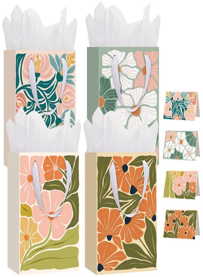 woric 10.6" Matisse Flowers Gift Bags with Tissue Paper, 4 Colors Medium Gift Bag with Greeting Cards for Mother's Day Birthdays Bridal Showers Weddings(10.6x7.87x4.7in) - Image 1