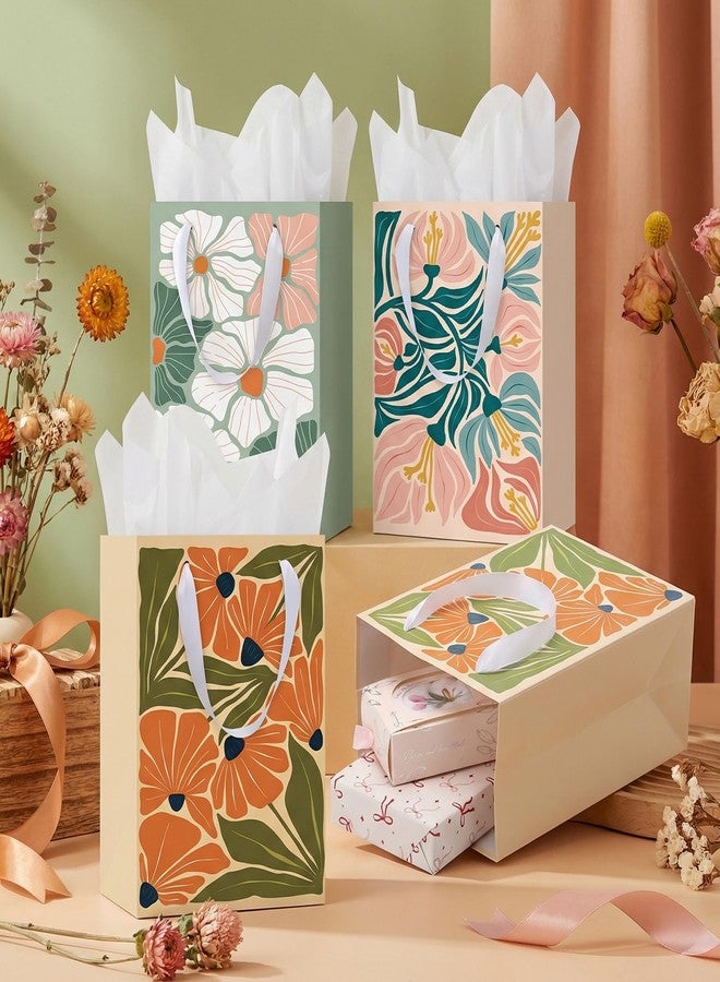 woric 10.6" Matisse Flowers Gift Bags with Tissue Paper, 4 Colors Medium Gift Bag with Greeting Cards for Mother's Day Birthdays Bridal Showers Weddings(10.6x7.87x4.7in) - Image 4