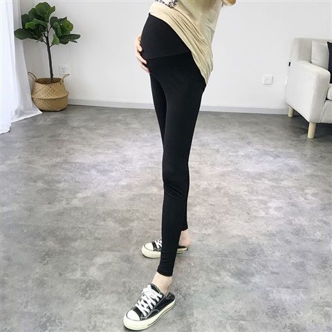 Pregnant Womens Spring T-shirt Autumn New suit Fashion Two-piece Early Spring Top Base Shirt Summer dress Black 9-point belly pants [single piece]] 