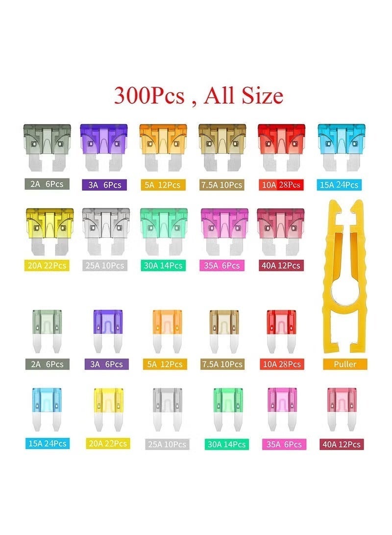 300 Pieces Car Fuse Assortment Kit Blade-Type Automotive Kirsite Fuses For Car/RV/Truck/Motorcycle(2A 3A 5A 7.5A 10A 15A 20A 25A 30A 35A 40A) - Image 1