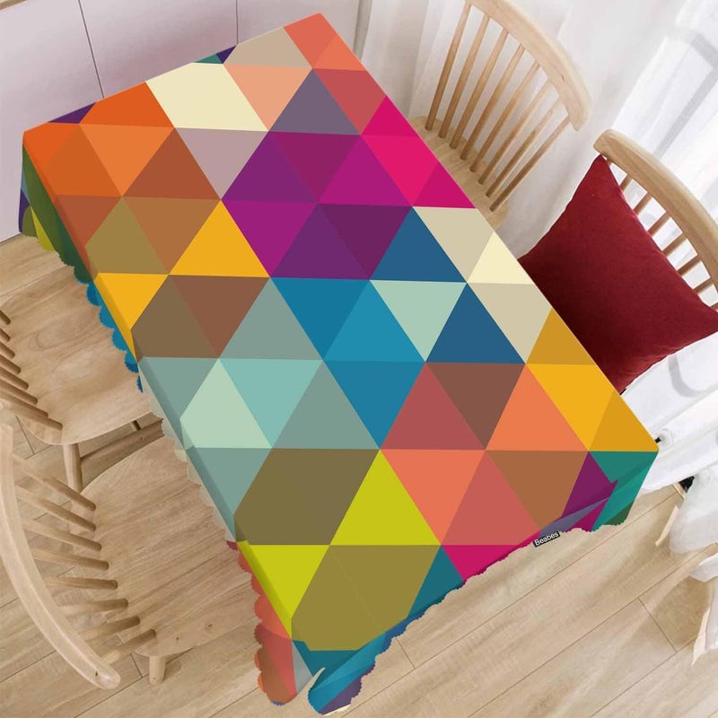 Beabes Geometric Mosaic Table Cloth Rectangle Table 52X70 Rainbow Triangles Mosaic Pattern Wipeable Table Cover for Dinner Kitchen Outdoor Tablecloth for Party Banquets Weddings - Image 2