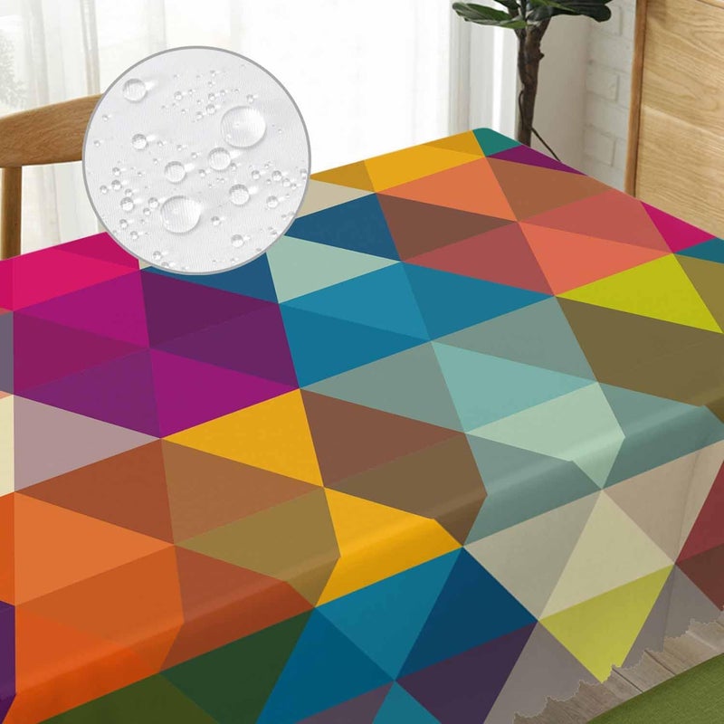 Beabes Geometric Mosaic Table Cloth Rectangle Table 52X70 Rainbow Triangles Mosaic Pattern Wipeable Table Cover for Dinner Kitchen Outdoor Tablecloth for Party Banquets Weddings - Image 3
