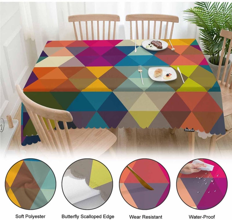 Beabes Geometric Mosaic Table Cloth Rectangle Table 52X70 Rainbow Triangles Mosaic Pattern Wipeable Table Cover for Dinner Kitchen Outdoor Tablecloth for Party Banquets Weddings - Image 4