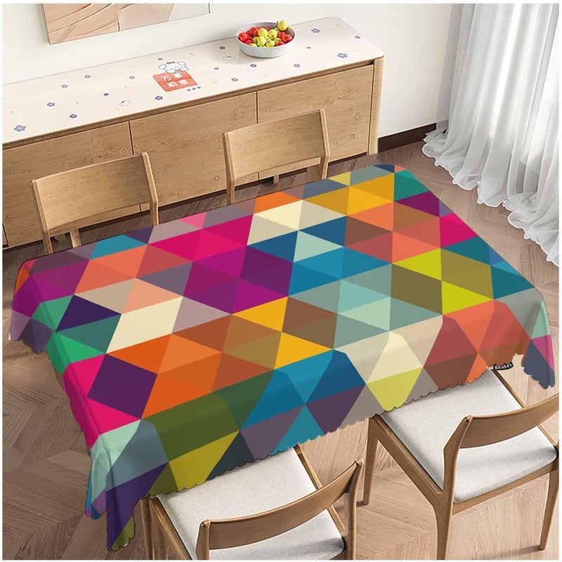 Beabes Geometric Mosaic Table Cloth Rectangle Table 52X70 Rainbow Triangles Mosaic Pattern Wipeable Table Cover for Dinner Kitchen Outdoor Tablecloth for Party Banquets Weddings - Image 1