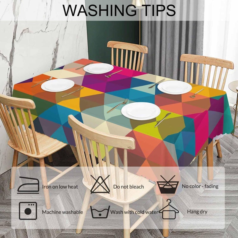 Beabes Geometric Mosaic Table Cloth Rectangle Table 52X70 Rainbow Triangles Mosaic Pattern Wipeable Table Cover for Dinner Kitchen Outdoor Tablecloth for Party Banquets Weddings - Image 5