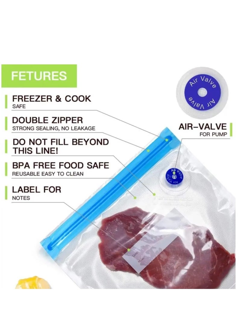 Generic - Set of 10 pcs Vacuum Food Sealer Ziplock Bag With Hand Pump and Sealing Clips - Image 1