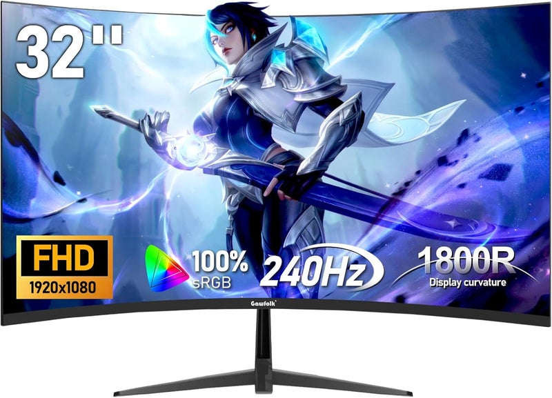 Gawfolk شاشة ألعاب 32 بوصة 240Hz FHD منحنية 1800R شاشة عرض كمبيوتر 1080P (1920x1080) سريع 1ms (GTG) FreeSync 100% sRGB VESA لألعاب الرياضات الإلكترونية - Image 1