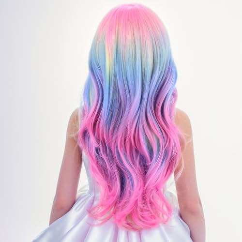 PATTNIUM Child Kids Colorful Wigs Long Curly Wavy Multicolor Wig for Girls Kids Rainbow Wig Colored Synthetic Cosplay Party Halloween Wigs(Colorful) - Image 5