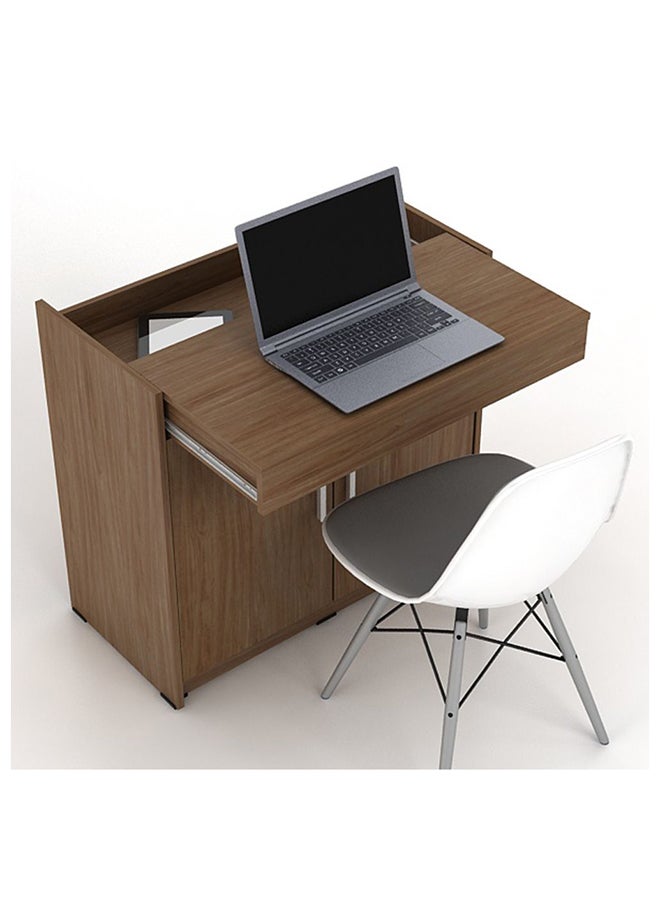 DANUBE HOME Ovela 2 Door Study Desk with Pull-Out Top Table - Walnut Engineered Wood Office Furniture for Home & Office - Modern Brown Desk with 1 Drawer & 2 Doors - Perfect for Study & Workspaces