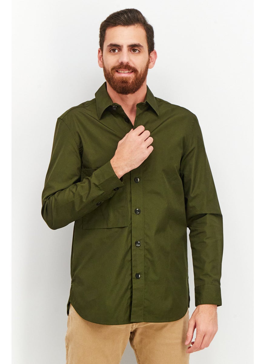 Jack Jones Men Boxy Fit Solid Long Sleeves Casual Shirt, Dark Olive  - Image 1