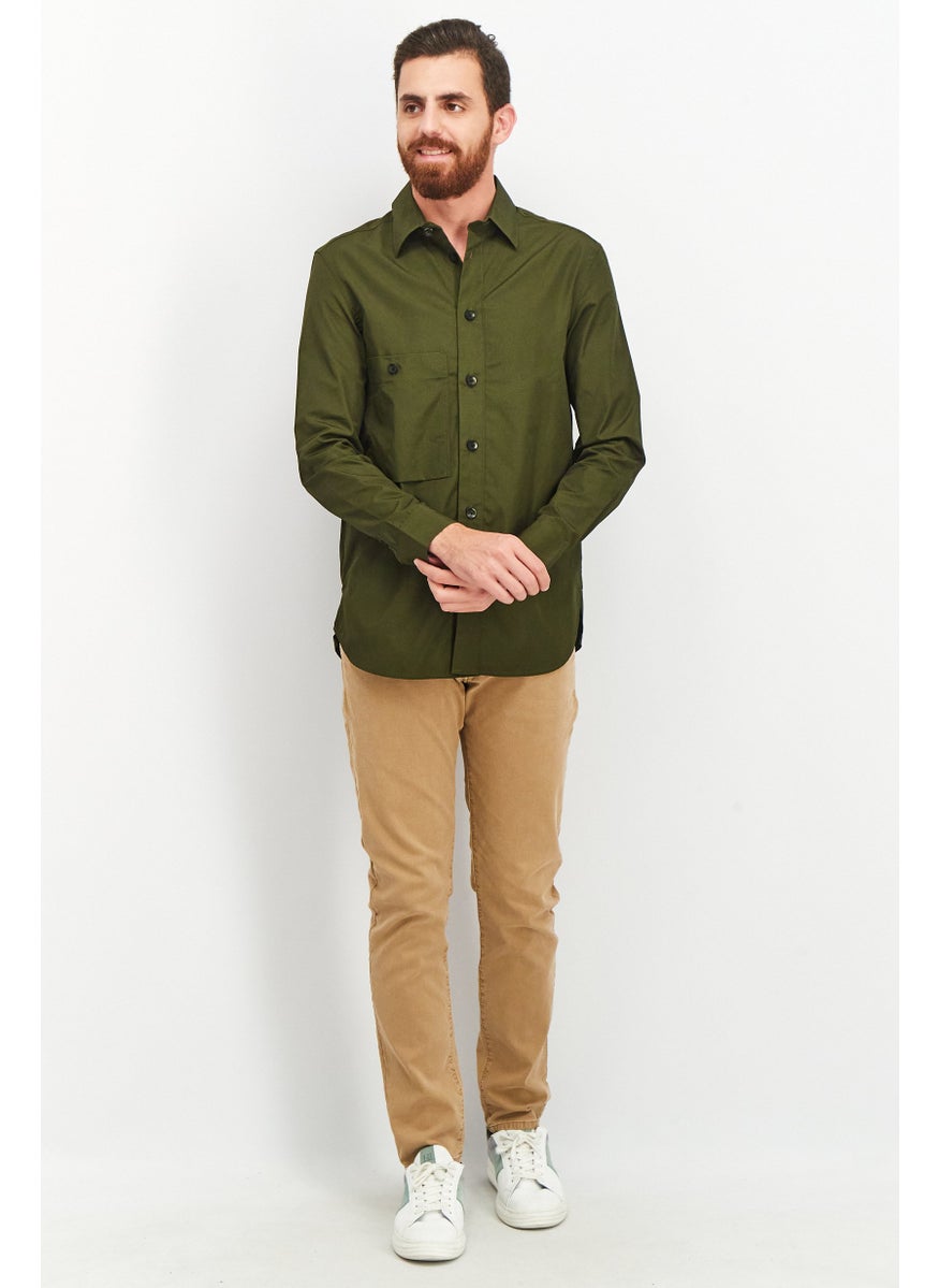 Jack Jones Men Boxy Fit Solid Long Sleeves Casual Shirt, Dark Olive  - Image 4