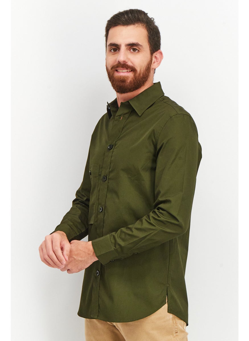 Jack Jones Men Boxy Fit Solid Long Sleeves Casual Shirt, Dark Olive  - Image 2