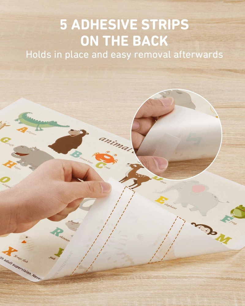 Babebay Disposable Stick-on Placemats 60 Pack for Baby & Kids & Toddler, Sticky Placemats Restaurant Table Mats 12" x 18" (Animal Alphabet) - Image 5
