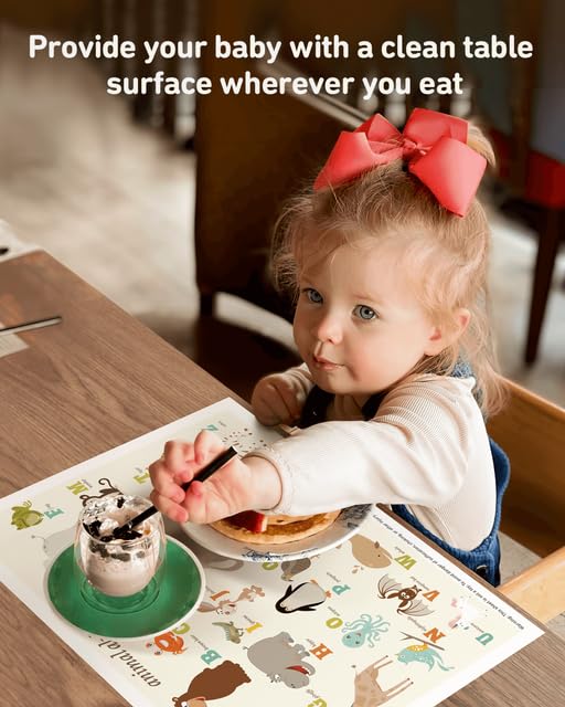 Babebay Disposable Stick-on Placemats 60 Pack for Baby & Kids & Toddler, Sticky Placemats Restaurant Table Mats 12" x 18" (Animal Alphabet) - Image 4