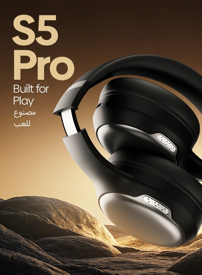 Faster S5-Pro ANC+ENC Wireless Over-Ear Headphones, Bluetooth 6.0+EDR, Low Latency Music Gaming, 3EQ Sound, Voice Assistant, 40mm Drivers, 62H Playtime, Adjustable Headband (Grey) - Image 2