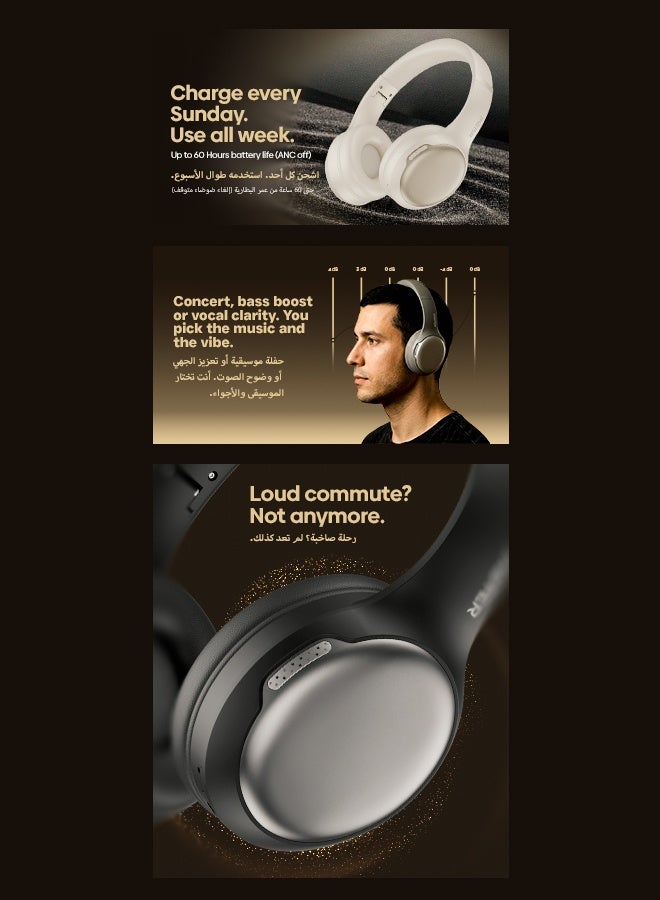 Faster S5-Pro ANC+ENC Wireless Over-Ear Headphones, Bluetooth 6.0+EDR, Low Latency Music Gaming, 3EQ Sound, Voice Assistant, 40mm Drivers, 62H Playtime, Adjustable Headband (Grey) - Image 3