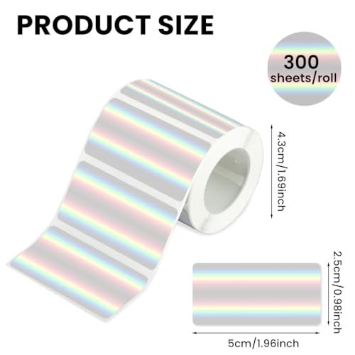 Zeitel® 1 Roll Holographic Thermal Label Sticker Waterproof Mini Printer Paper Roll Reflective Self-Adhesive Printing Paper, 2"x1" High-Viscosity, 300 Pcs Labels, Excluding Printer - Image 2