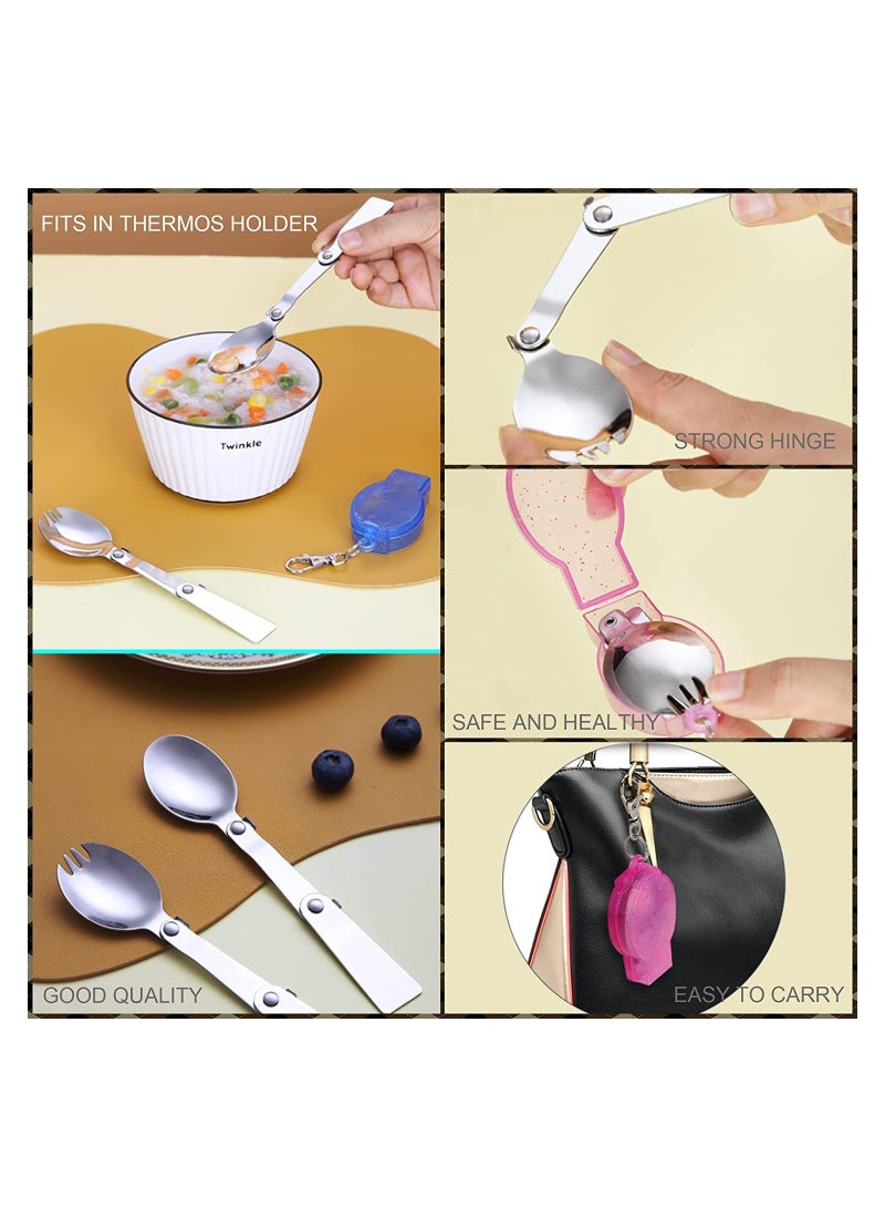 طقم أدوات مائدة قابلة للطي 3 قطع مع حقيبة، ملعقة وشوكة من الفولاذ المقاوم للصدأ للسفر، التخييم، والأنشطة الخارجية - Image 4