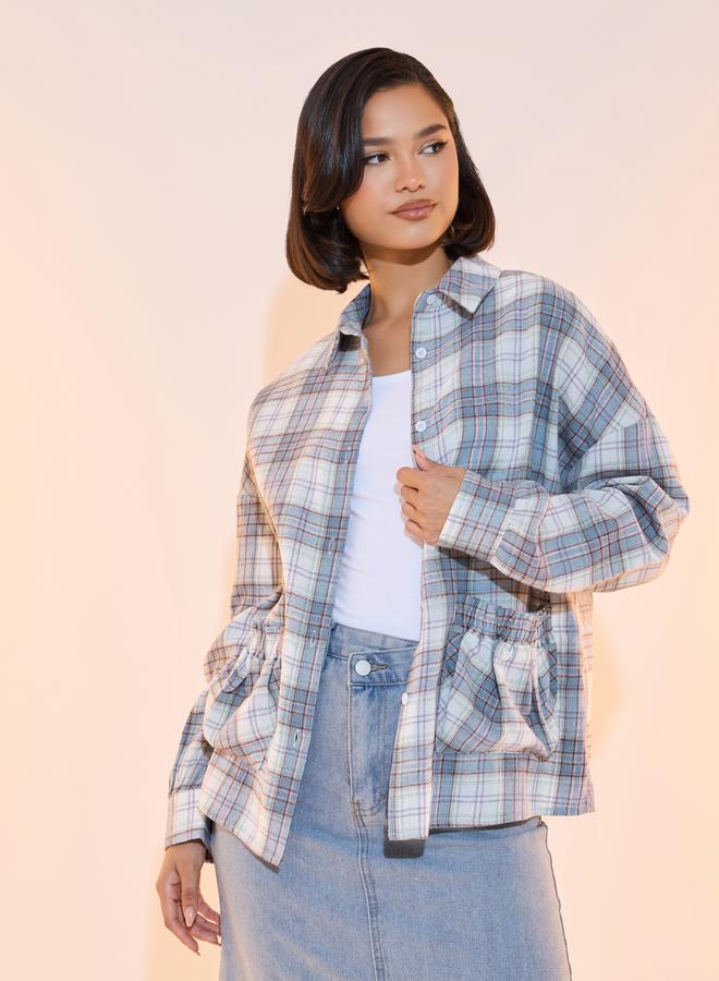 Checked Front Pocket Oversized Shirt
