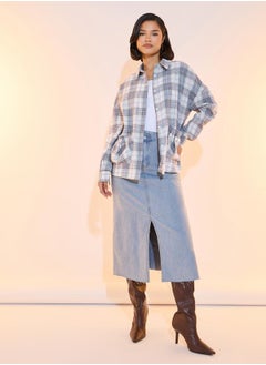Take Two Checked Front Pocket Oversized Shirt  - Image 3