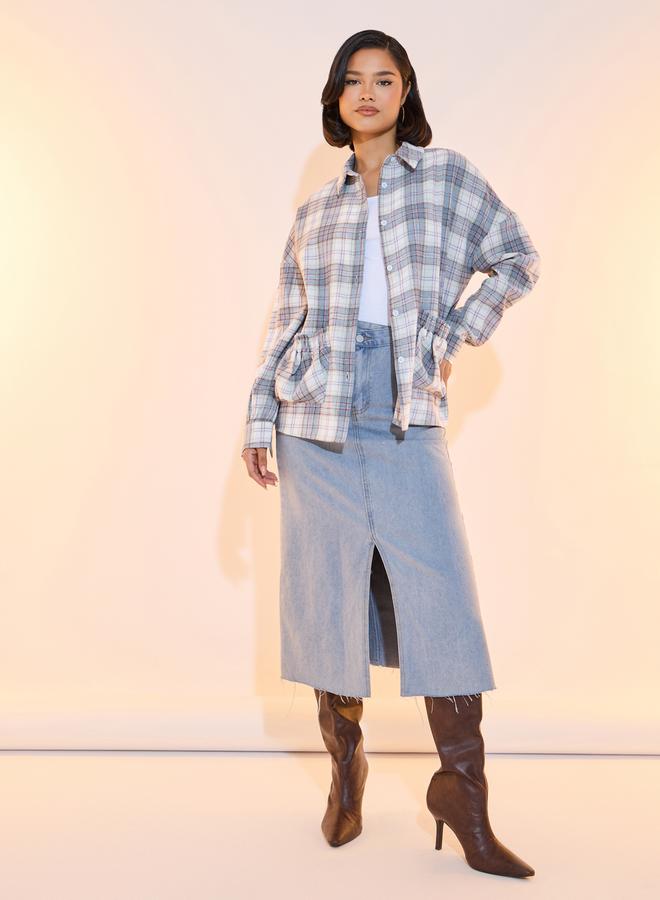Checked Front Pocket Oversized Shirt