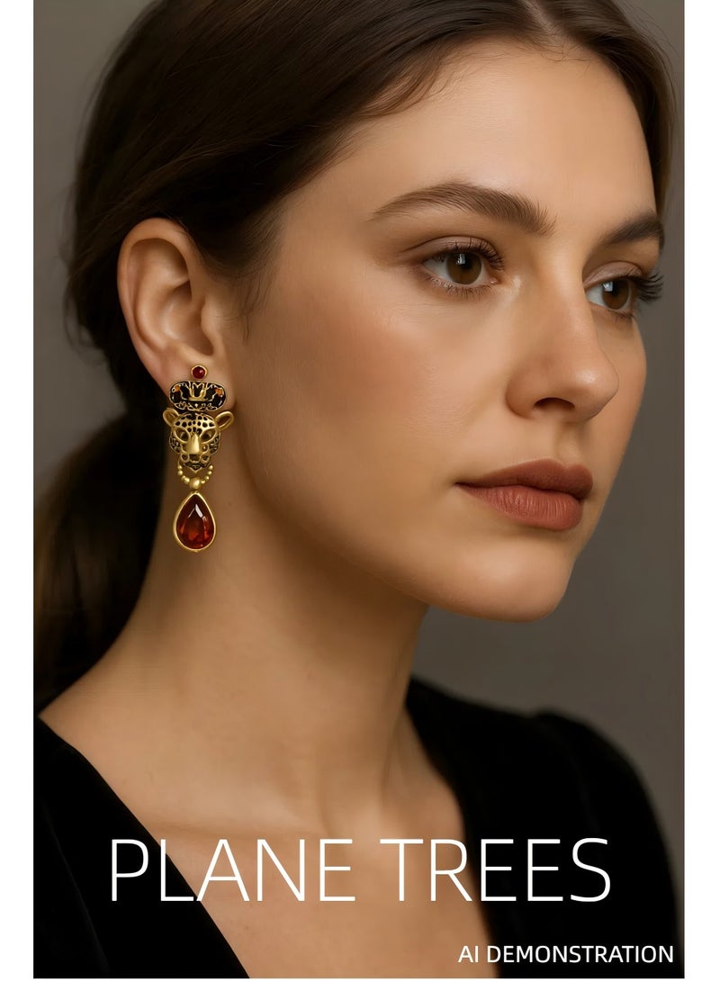 PLANE TREES Leopard Drop Earrings – Bold Animal Design with Red Teardrop Crystal – Unique Statement Jewelry for Women - Image 3