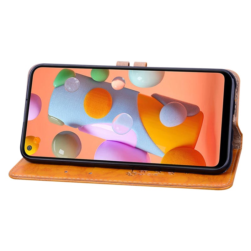 BURAQ Case Cover For Samsung Galaxy A11 Business Style Oil Wax Texture Horizontal Flip Leather Case with Holder & Card Slots & Wallet(Orange Yellow) - Image 4