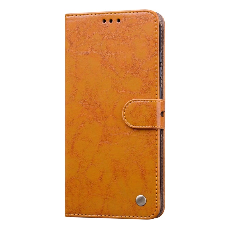 BURAQ Case Cover For Samsung Galaxy A11 Business Style Oil Wax Texture Horizontal Flip Leather Case with Holder & Card Slots & Wallet(Orange Yellow) - Image 2