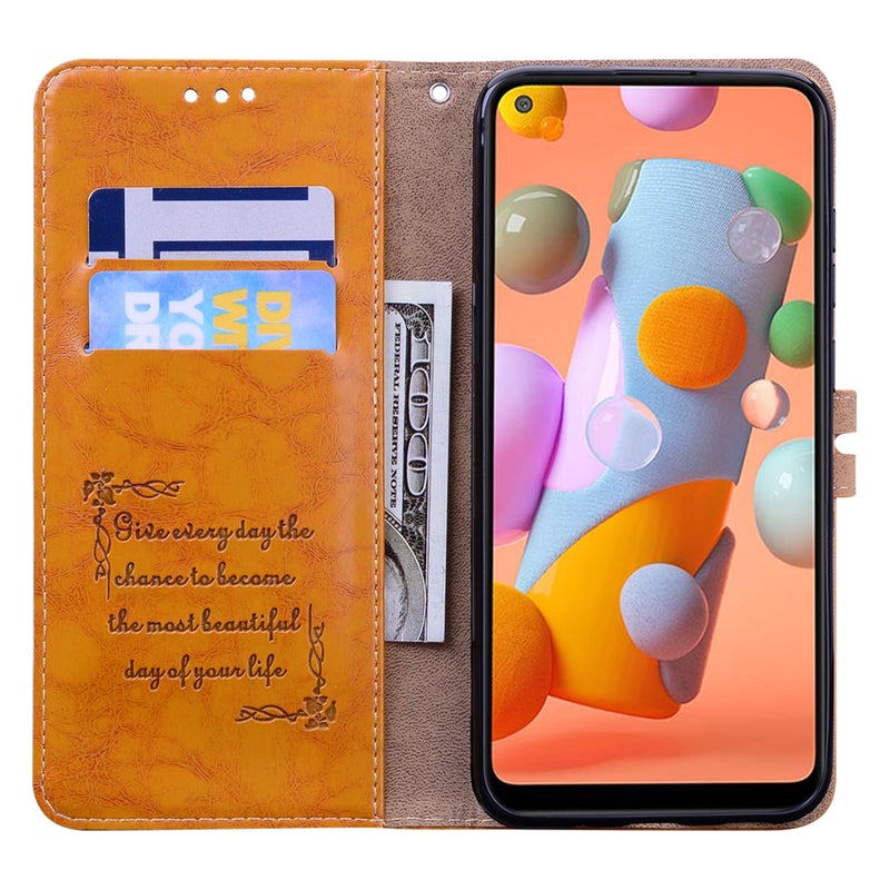 BURAQ Case Cover For Samsung Galaxy A11 Business Style Oil Wax Texture Horizontal Flip Leather Case with Holder & Card Slots & Wallet(Orange Yellow) - Image 5
