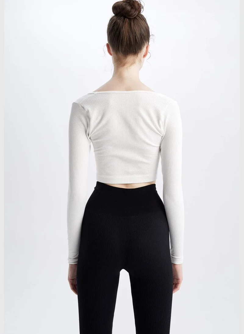 ديفاكتو Woman Scope Neck Knitted Long Sleeve T-Shirt