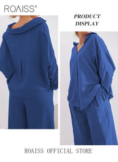 roaiss Ladies Comfortable Cotton Linen 2 Piece Suit for Daily Commute - Shirt and Wide Leg Pants Set with Simple Loose Fit Design for Leisure  - Image 3