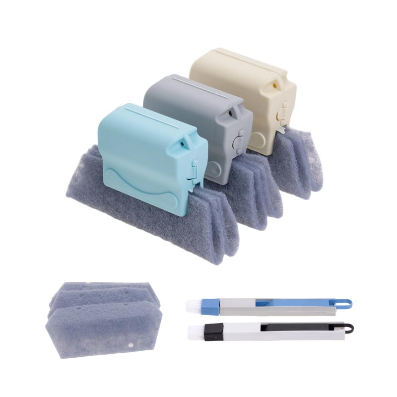 Mormchlots Magic Window Track Cleaning Tools Set Window Sill Track Cleaner Tools Clean Scraper 3Pcs Cleaning Brush and 6Pcs Replacement Cloth 2Pcs Clean Brush - Image 3