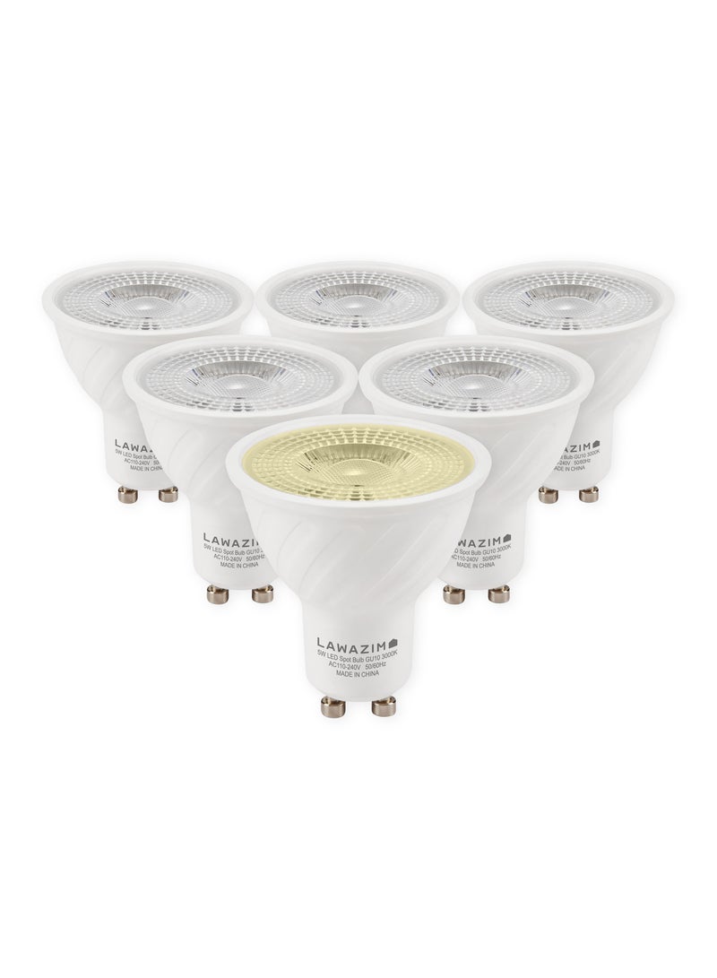 LAWAZIM 5W LED Spot GU10 -6 Piece 3000K Warm White- Energy Saving 55W Equivalent Non-Dimmable Lightbulbs with 350 Lumens and a Lifespan of 15,000 Hours -Ideal for Ceiling Lights and Recessed Fixtures - Image 1