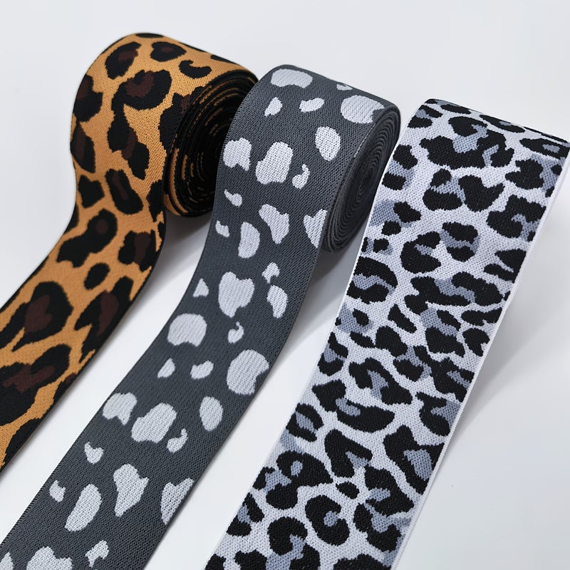 A Pack of 4.5cm 1.77in Leopard Gray Elastic Band for Pants Skirt Waistband Rubber Band Hair Band Multicolor Printed - Image 1