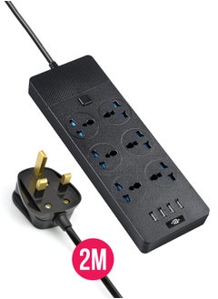 BRANDSFINITY Power Extension Cord with 6 Outlets Universal Plug Adapter with 4 USB Ports - Surge Protector Charging Socket with 2m Length Extension Cord  - Image 1