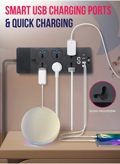 BRANDSFINITY Power Extension Cord with 6 Outlets Universal Plug Adapter with 4 USB Ports - Surge Protector Charging Socket with 2m Length Extension Cord  - Image 4