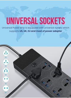 BRANDSFINITY Power Extension Cord with 6 Outlets Universal Plug Adapter with 4 USB Ports - Surge Protector Charging Socket with 2m Length Extension Cord  - Image 5