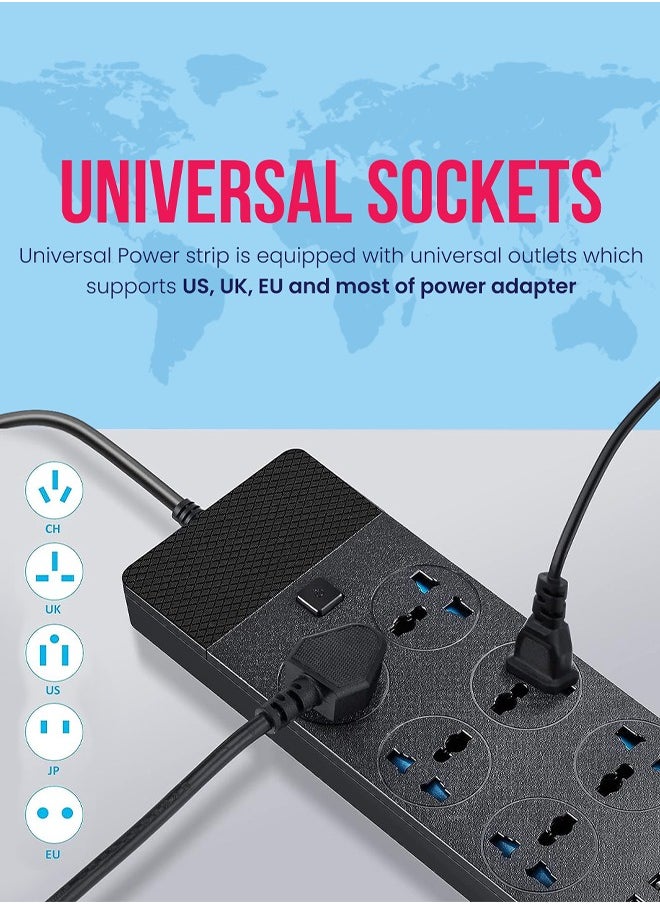 BRANDSFINITY - Power Extension Cord with 6 Outlets Universal Plug Adapter with 4 USB Ports - Surge Protector Charging Socket with 2m Length Extension Cord - Image 1