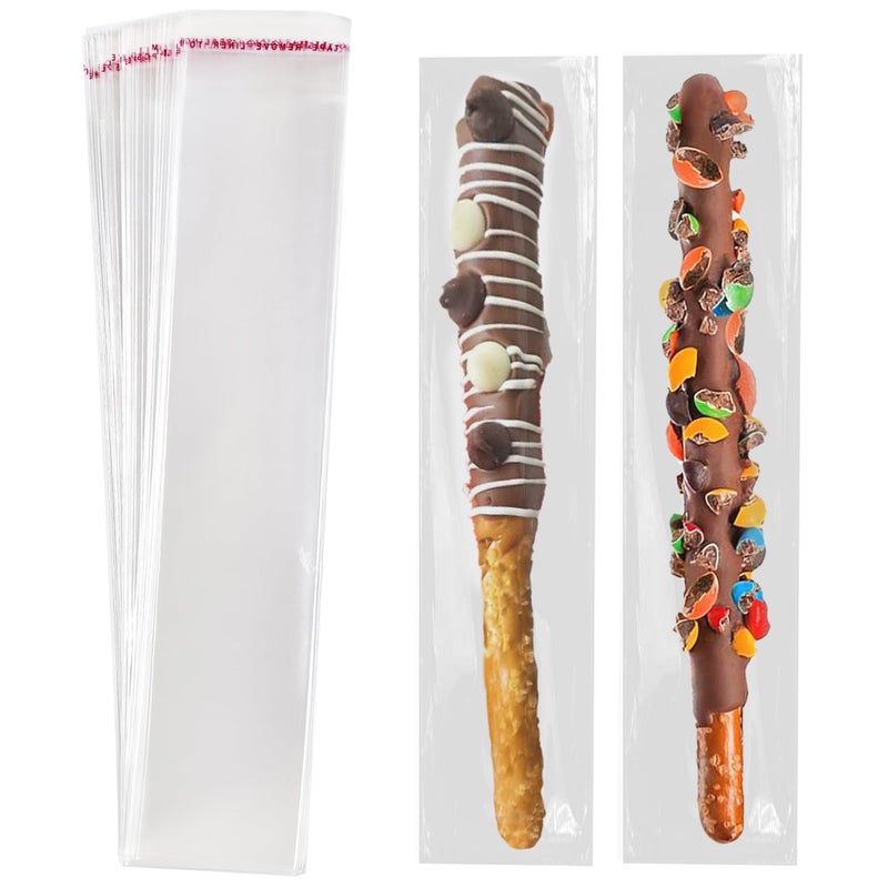 QOIUSO 100 Pcs Self Sealing Cellophane Bags 2x10 Inches Clear Pretzel Rod Resealable Pretzels Individual Bags for Packaging ICY Candy Treat Popsicle Cookies - Image 3