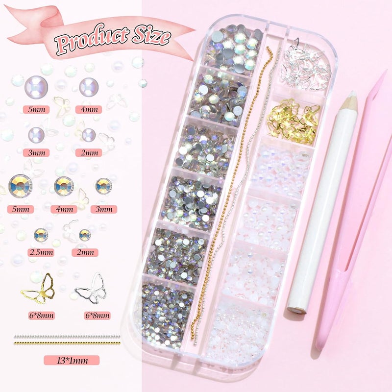 BELICEY 3D Nail Charms Set 3 Color Assorted Bow Flower Heart Star Charms for Nails Acrylic Flatback Pearls Starry AB Crystals Rhinestones Alloy Hollow Butterfly for Manicure DIY Nail Art Design - Image 4