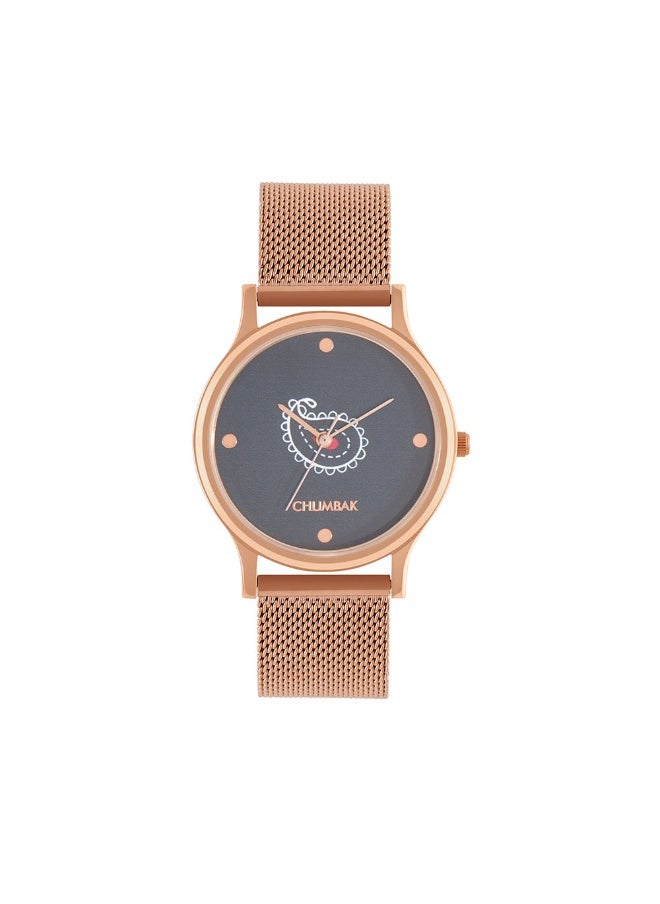 Chumbak TEAL BY CHUMBAK Women's Analog Rose Gold Metal Watch | Stainless Steel Mesh Strap (Paisley)  - Image 2