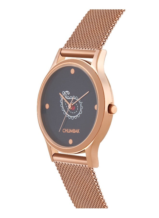 Chumbak TEAL BY CHUMBAK Women's Analog Rose Gold Metal Watch | Stainless Steel Mesh Strap (Paisley)  - Image 3