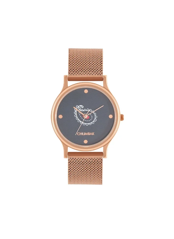 Chumbak TEAL BY CHUMBAK Women's Analog Rose Gold Metal Watch | Stainless Steel Mesh Strap (Paisley)