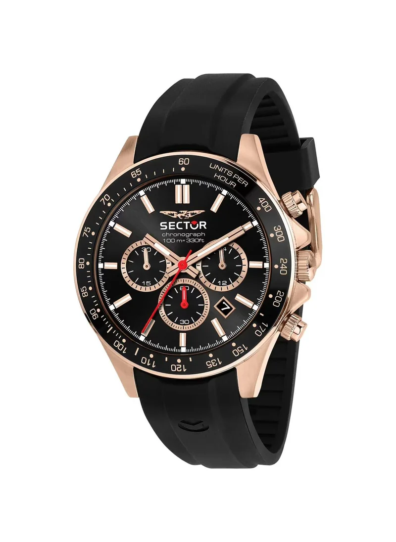 Sector 230 Collection Men's Chronograph Analog Watch - Black Dial, 43mm Metal Case, Black Silicone Strap, Quartz, 100M Water Resistant - R3271661029