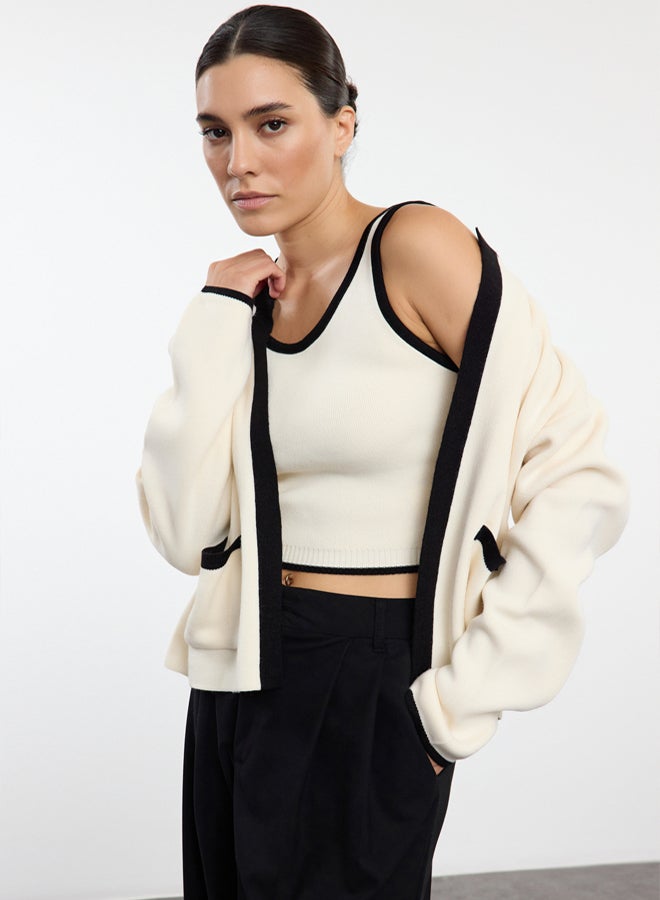 trendyol Stone Color Block Knitwear 2Piece BlouseCardigan Set - Image 1