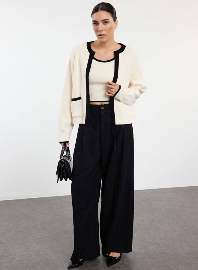 trendyol Stone Color Block Knitwear 2Piece BlouseCardigan Set - Image 2