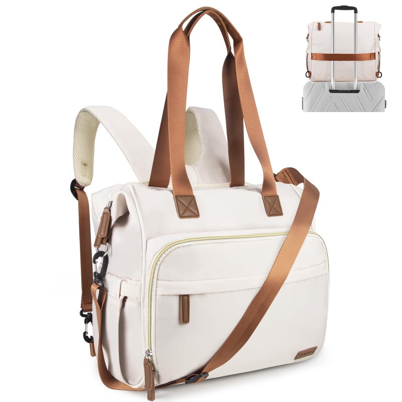 Pripher 4 in 1 Diaper Bag Backpack, Diaper Bag Backpack for Baby, Travel Diaper Bag Converts into Backpack with Shoulder Straps, Mom Bag for Hospital with 14 Pockets-3 Insulated Pockets White&Beige - Image 1