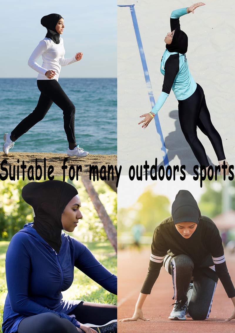 GERINLY Black Under Hijab Scarf Women's Ninja Jilbab Cap Stretch Full Neck Coverage Hijabs for Sport Tight Swim Hijab Easy (Black) - Image 3