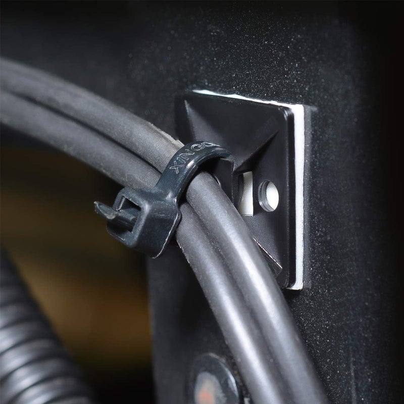 XHF 500 PCS 3/4" Black Self Adhesive Cable Zip Tie Mounts Wire Cable Clips Holders Management Anchors Organizer Holders Squares(HS-101S) - Image 2