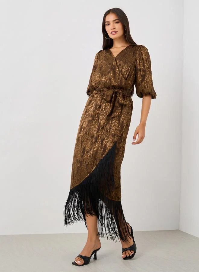 Styli Styli Self Design Elbow Sleeves Wrap Maxi Dress